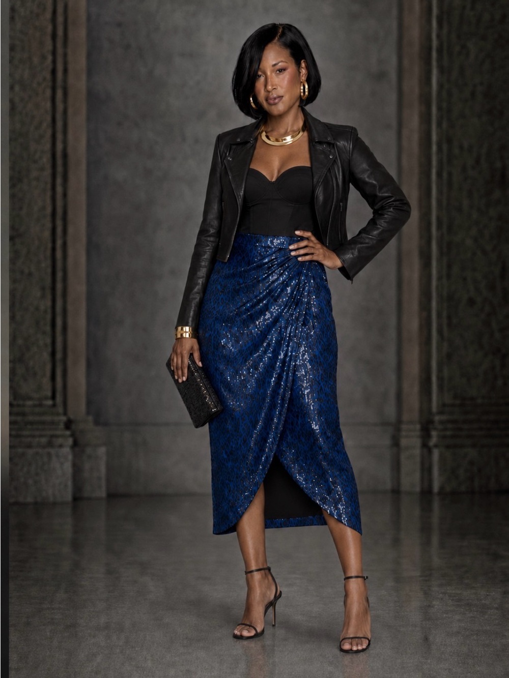 NWT Zadig & Voltaire Jamelia Blue Sequin Leopard Skirt FR 42